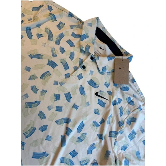 NIKE Tour Dri-Fit Men's Golf Polo Micro Print  Cream/blue‎  XXL NEW