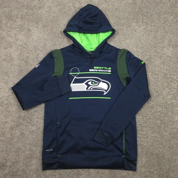Seattle Seahawks Sweater Mens Medium Navy Blue Hoodie Sweatshirt Nike Drifit EUC
