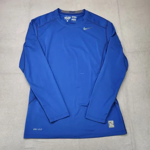 Nike Pro Combat Shirt Mens M Blue Long Sleeve Fitted Dri-Fit Performance‎ Vented