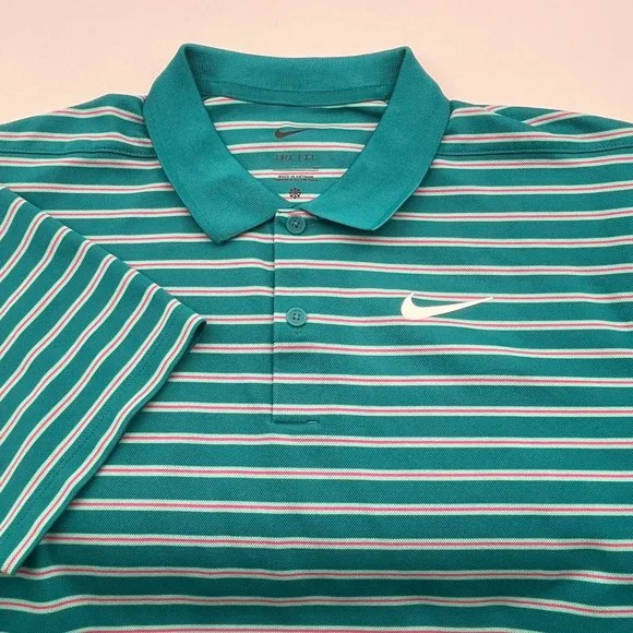 Nike Dri-FIT Mens Striped Golf Polo Shirt Teal‎ Pink DH0829-367 Size S