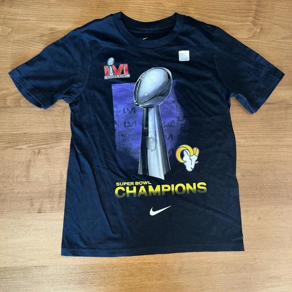 NWOT Youth Nike Los Angeles Rams LA Superbowl T-Shirt Champs Size Medium‎ Black