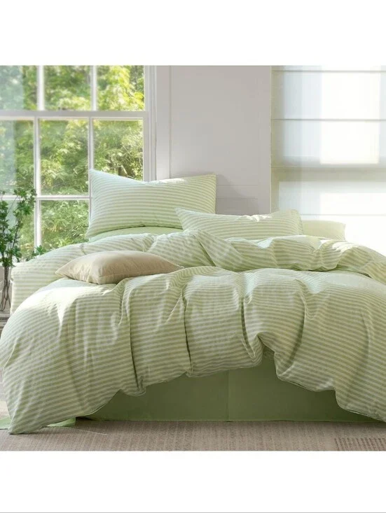 JELLYMONI Striped Duvet Cover Set - Full Size Comforter Cover Classic Sage Green
