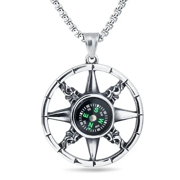 ❤️Rotatable compass hip-hop pendant Necklace, N90201P154