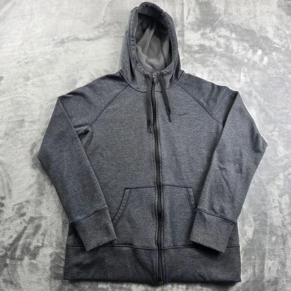 Nike Hoodie Mens Large Grey Therma-FIT Full Zip‎ Fleece Jacket Thumbholes