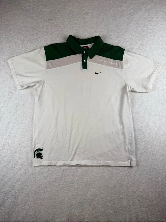 Nike Team Michigan State Spartans Men’s XL Polo Shirt White Green Golf