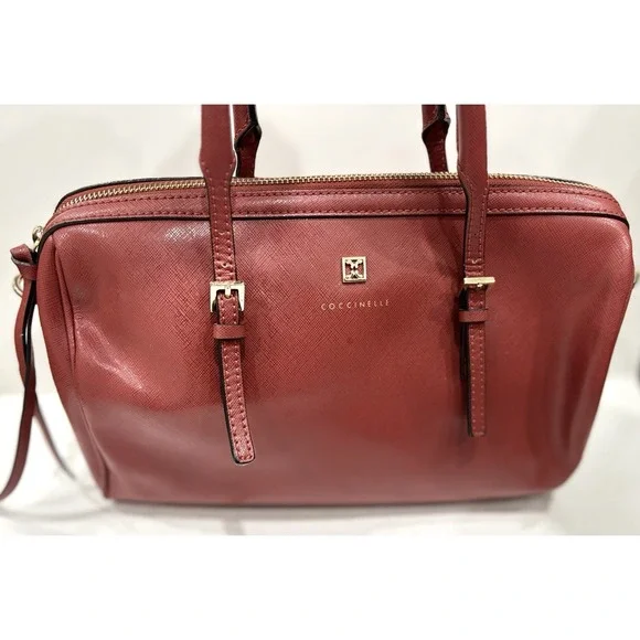 Coccinelle Red Saffiano Leather Satchel Tote Bag Gold Hardware Italy EUC