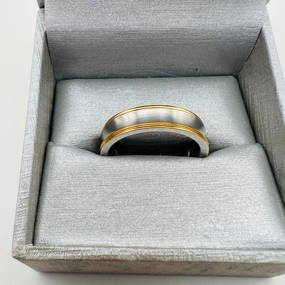 Mens Two Tone Ring Silver Gold Band Minimalist Size 12 Wedding