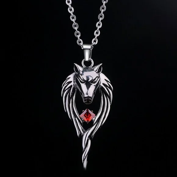 ❤️Retro domineering crystal wolf head pendant necklace for women/men, N90201P159