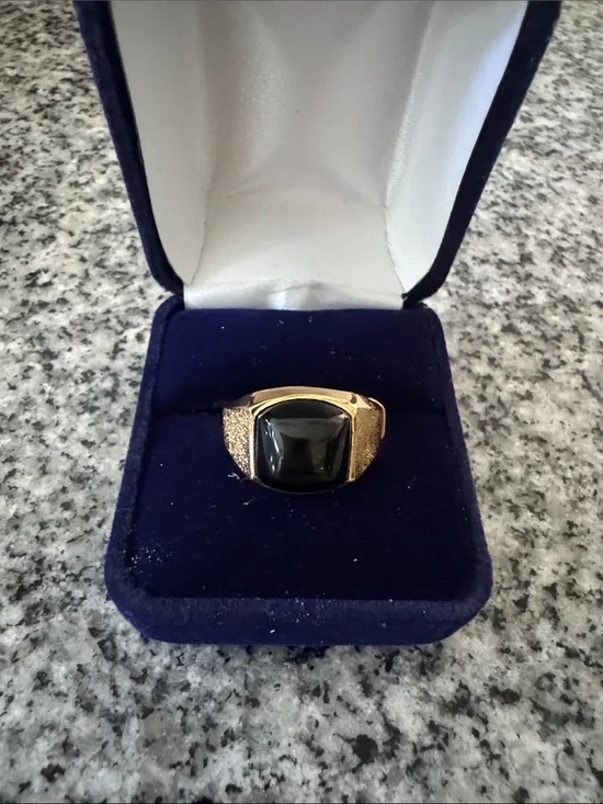 18K Heavy Gold Electroplated Mens Ring w Black Stone - Size 10 - NWT