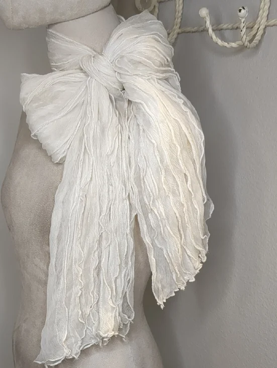 Lauren Ralph Lauren Ivory Ruffled Scarf Shawl Wrap Elegant Sheer