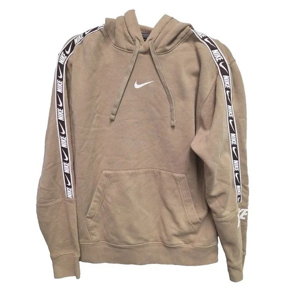 Nike Pullover Hoodie Men's Med Center Swoosh Nike‎ logo (brown) down sleeves Tan