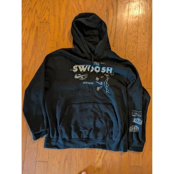 Nike Swept Wing Swoosh Blueprint‎ Black Graphic Hoodie Sweatshirt Men XL