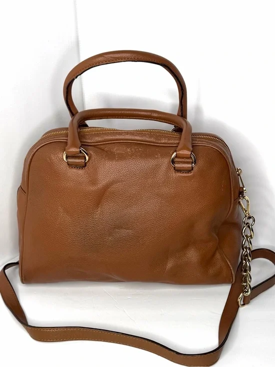 MICHAEL Michael Kors Cognac Leather Satchel with Tassel and Gold Hardware