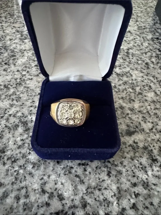 18K Gold Heavy Electroplated Men’s Cluster Crystal Ring - Size 10 & 11 - NWT