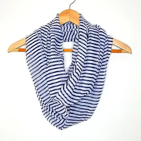 Diesel Blue White Striped Lightweight Casual Infinity Scarf OS Nautical
