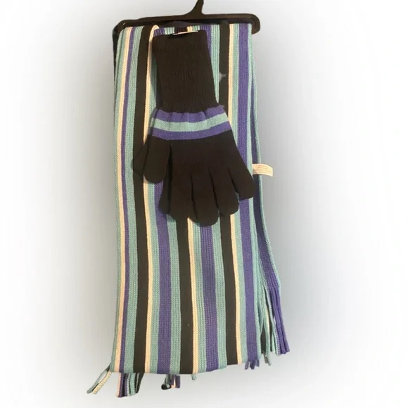 Beautiful Striped Scarf and Gloves Matching Set