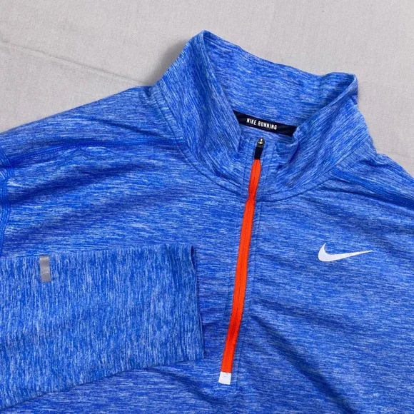 Nike Running Dri-FIT 1/4 Zip Pullover Mens Large Blue Heathered Training