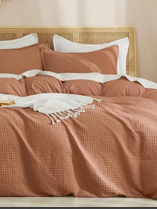 Waffle-Texture Duvet Cover Set - Terra Cotta size Queen