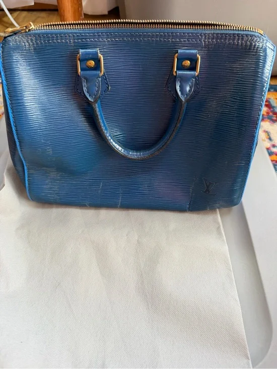 Louis Vuitton Navy Epi Leather Satchel with Gold Hardware