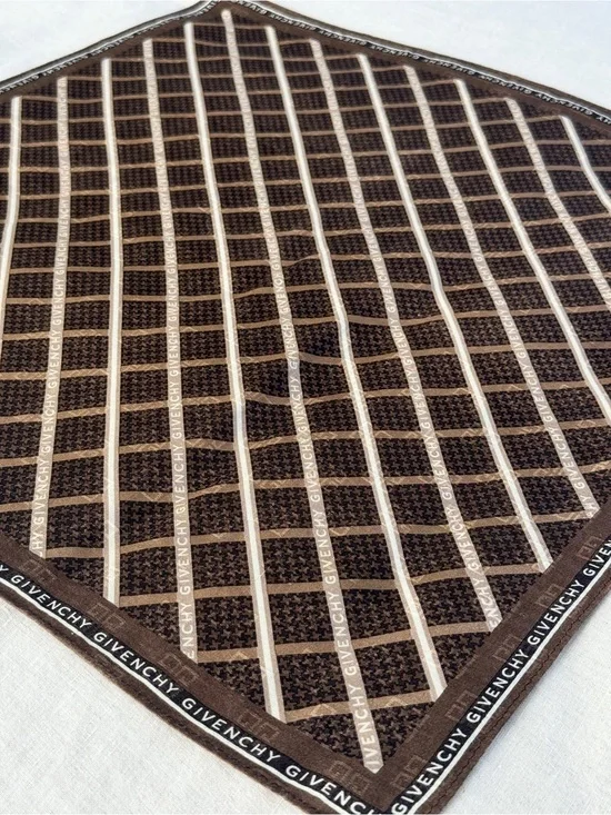 Vintage Givenchy Monogram Logo Cotton Bandana Scarf Brown Made in Japan