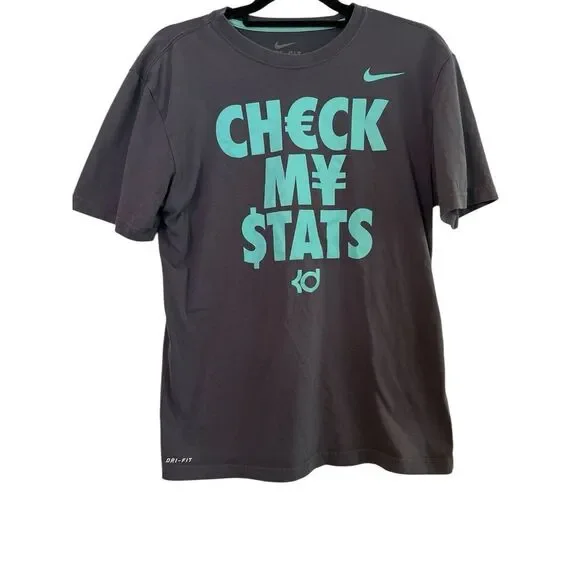 Nike KD Dri-FIT Check‎ My Stats Gray Mens T-Shirt Size Medium