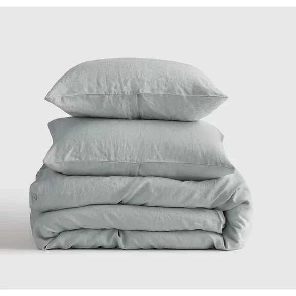 Quince European Linen Duvet Cover Set with Shams King/Cal King Mist Light Blue
