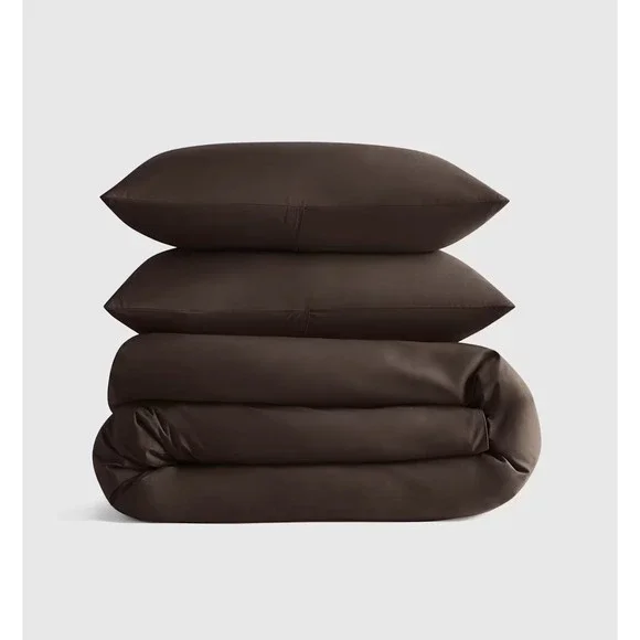 Quince Classic Organic Percale Duvet Cover Set Espresso Brown King/Cal King NEW