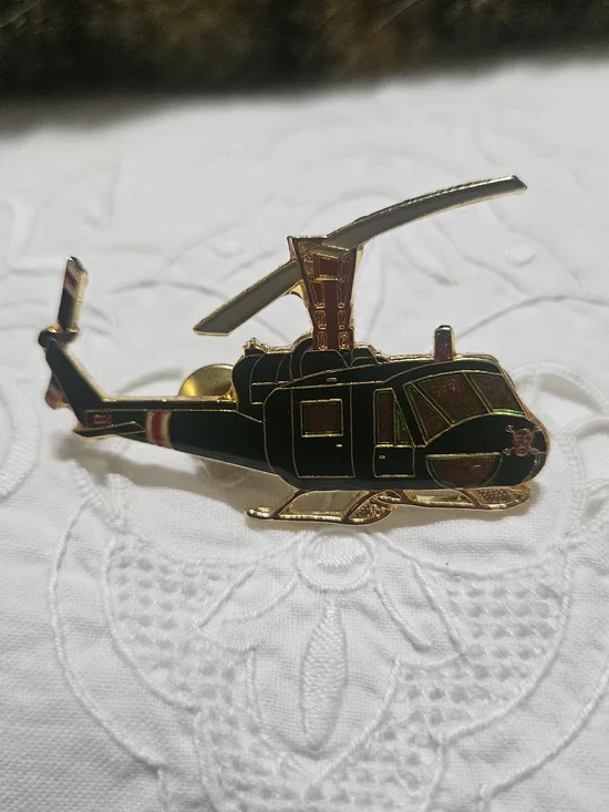 Bell UH-1 Iroquois Helicopter Military-style Enamel Pin Shaped