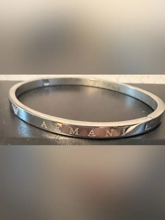 Giorgio Armani Silver Men's Engraved Metal Bangle