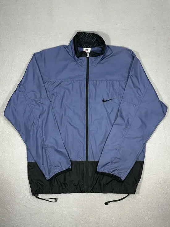 Vintage Nike Men’s Blue Black Full Zip Windbreaker Jacket Mesh Lined M