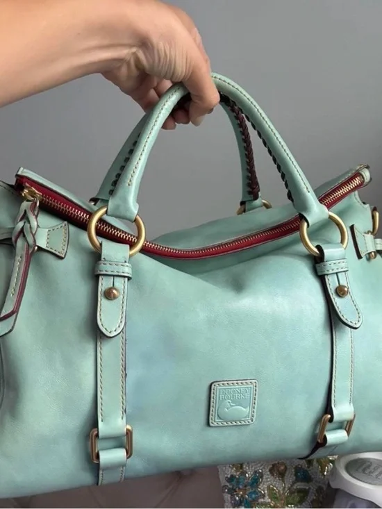 EUC Retired/Rare Dooney & Bourke Large Aqua Florentine Leather Satchel