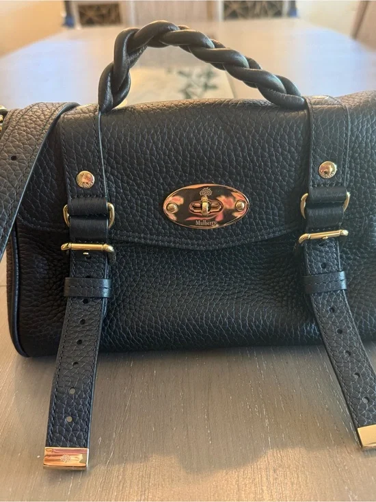 Mulberry Black Pebbled Leather Satchel with Gold Hardware…1 year old