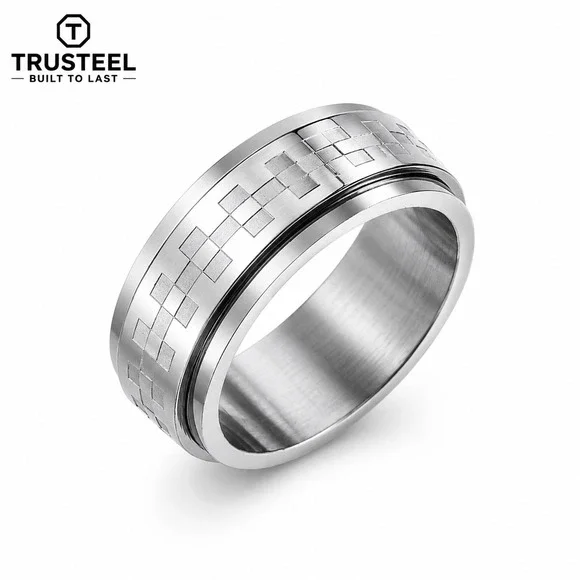 316l stainless steel spinner rings checkered men’s women’s size 9