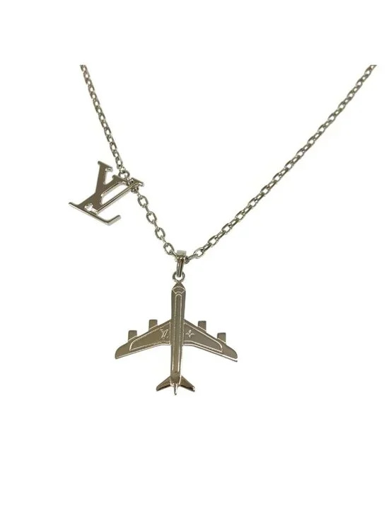 Louis Vuitton Pendant LV Plain Silver Metal Necklace