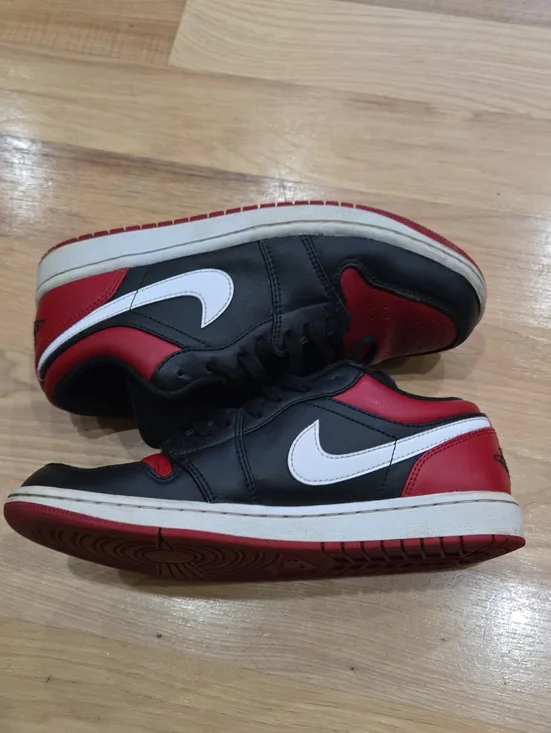 Nike Jordan 1 Low Black Red White Sneakers with White Swoosh