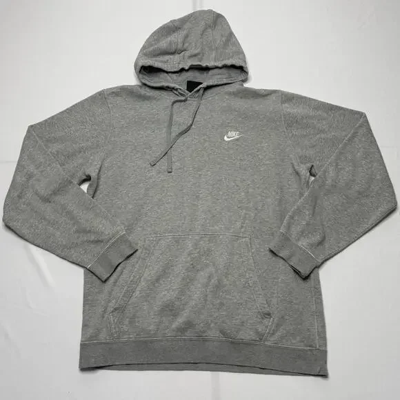 Nike gray pullover hoodie men’s large swoosh logo fleece sweatshirt
