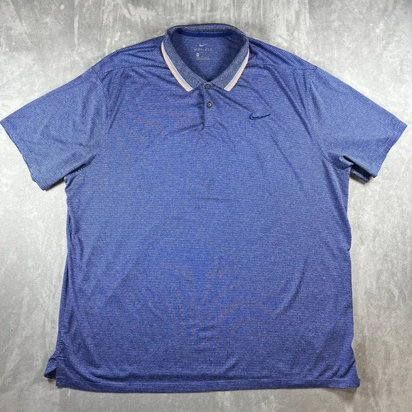 Nike Dri-Fit Golf Polo Shirt Men's 2XL Blue Striped Collared Short Sleeve