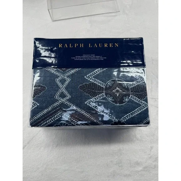 Ralph Lauren Avery Navy Blue Geometric Pattern Queen‎ Duvet Cover - 108 x 96 in