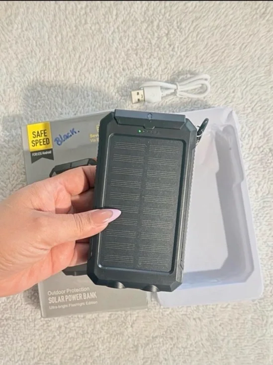 Solar Power Bank 38800 mAh with Flashlight, Dual USB, Waterproof – Black NWT