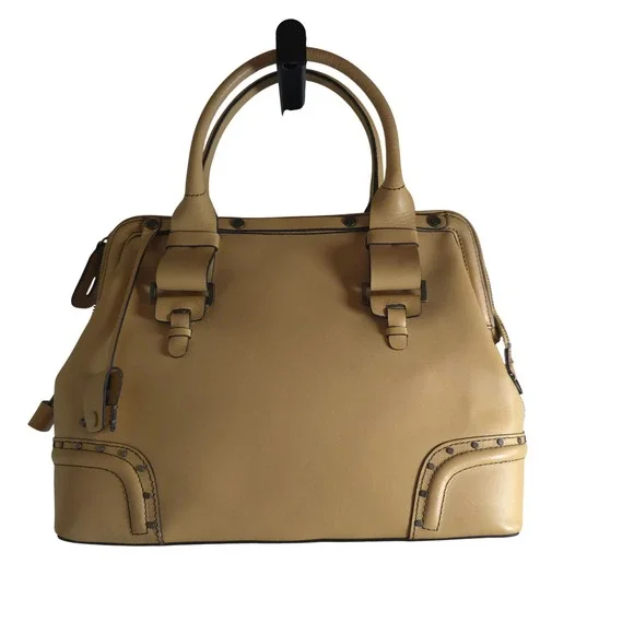 Ellen Tracy Doctor Satchel Camel Leather Structured Top Handle Work Bag Lock Key