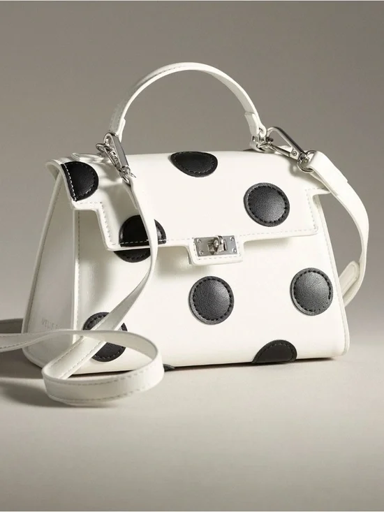 NWT Anthropologie Mellie Bianco Satchel with Black Polka Dots