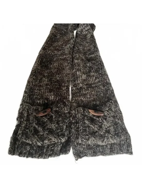 Cozy Brown Knit Scarf with Pockets Chunky Oversized Winter