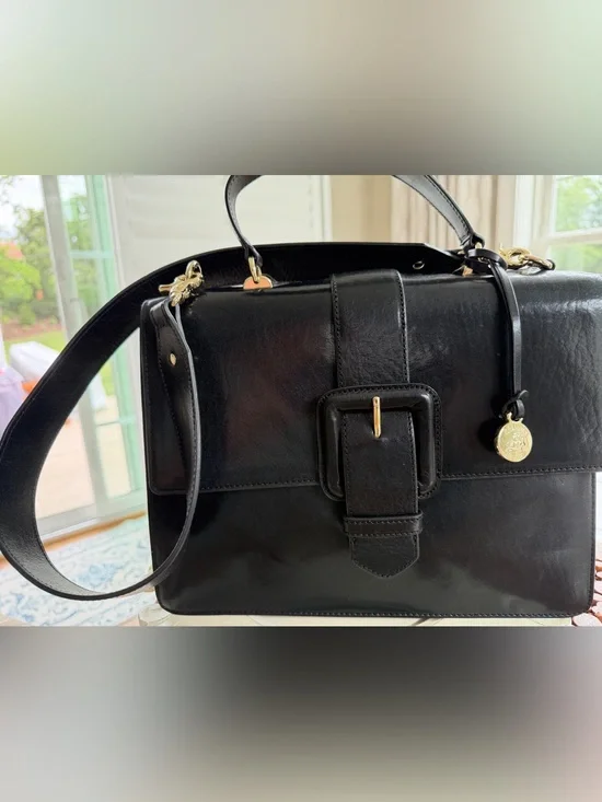 Brahmin  medium Francine Black Topsail Genuine Leather  Style Q88115900001