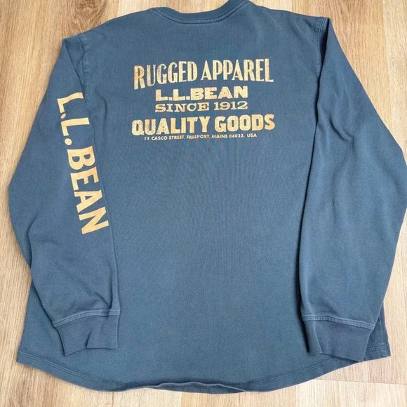 Vintage L.L. Bean Faded SteelBlue Rugged Apparel Graphic LongSleeve Tee Mens L