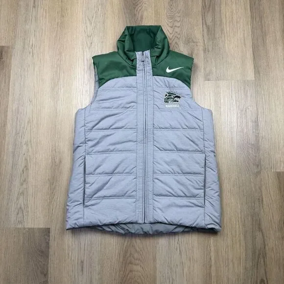 Nike Vest Mens Medium Gray Green Insulated Puffer Full Zip Baseball AQ3568-062