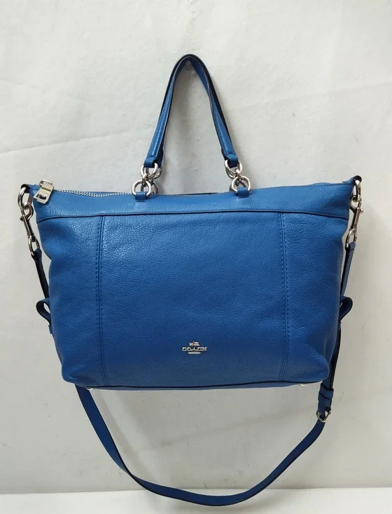 Coach Blue Leather Double Handles Zipper Closure Satchel Shoulder Bag