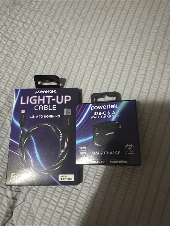 Black Light-Up USB-A to Lightning Cable & USB-C Wall Charger