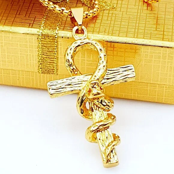Gothic Snake Wrapped Cross Necklace for Men, BL55590025