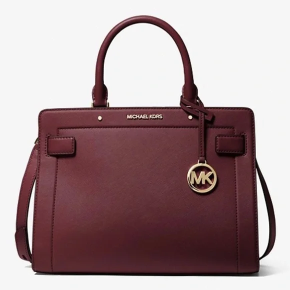 New Michael Kors Rayne Medium Saffiano Leather Satchel in Color Merlot
