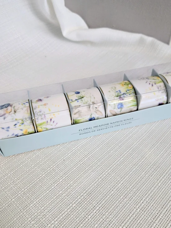 William Sonoma Floral Meadow Napkin Rings Set Of 6 Porcelain Butterfly Rabbit